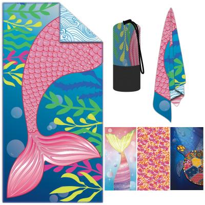 China Viable Fashion Microfiber Mermaid Beach Towels With Logo Sand Travel Beach Towel Custom Printed Free Cover for sale