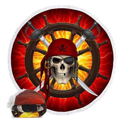 China Factory Wholesale New Viable Summer Large Microfiber Skull Printed 1.5m Round Beach Towels With Tassel for sale