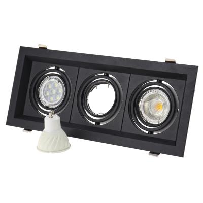 China Hotel Three Heads Square Downlight Housing Recessed Led Downlight MR16 Led Spotlight GU10 Fitting Frame for sale