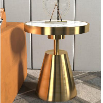 China Modern Luxury Gold Stainless Steel Home Round Lower Furniture Table Top Coffee Table Center Marble Table for sale