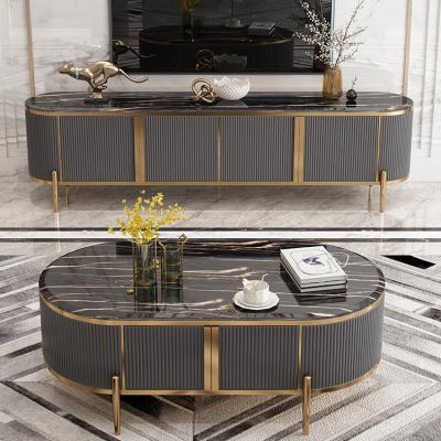 China Factory Adjustable Hot Selling TV Stand(Height) and Modern Luxury Glossy Coffee Table Set Living Room Furniture for sale