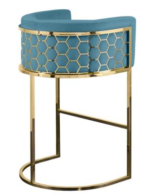 China Modern Industrial Fabric Environmental Velvet Material High Bar Chair Metal Bar Stool Chair With Honeycomb Back for sale