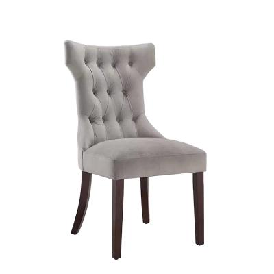 China Comfortable European Design Luxury Dining Room Furniture Upholstered Solid Wood Gray Tufted Dining Chair for sale