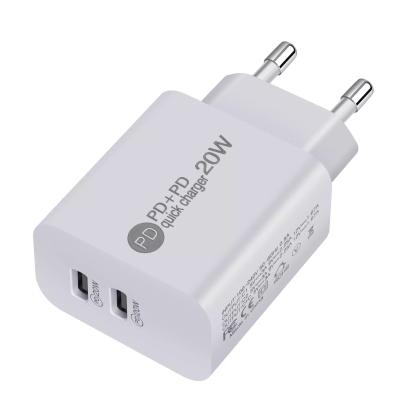 China Mobile Phone PD+PD Type-c Fast Dual 20W Mobile Phone Cargador USA EU Access Usb c 40W Fast Charger For Huawei for sale