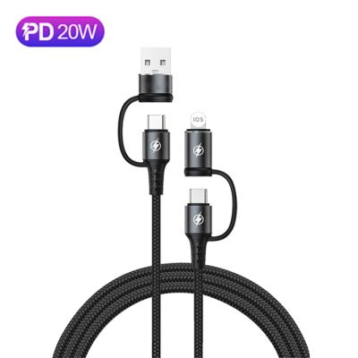 China Mobile Phone PD 60w 3A Data Travel Braided Transmission Type AC to AC 4 in 1 Usb Multi Fast Charging Cable for sale