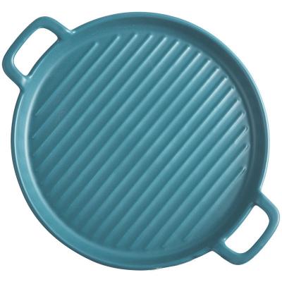 China Binaural Creative Ceramic Baking Tray Baked Rice Baked By Ceramic Nordic Matte Color Pizza Tray for sale