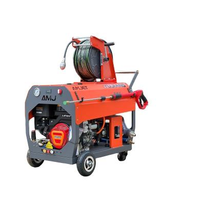 China Electric Ignition Start AMJ Hand Thrust Sewer Machine 200bar-40LPM Gasoline Sewer Injection Machine Pressure Sewer Cleaning Machine for sale