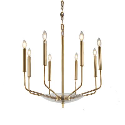 China Rustic American Candle Style Iron Chandelier with Brass Finish and Clear Glass Mirror Pendant Light for Bedroom Kitchen for sale