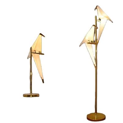 China Modern Paper Lantern Floor Lamp Brass Lighting for Home and Living Room Bird Floor Light for sale