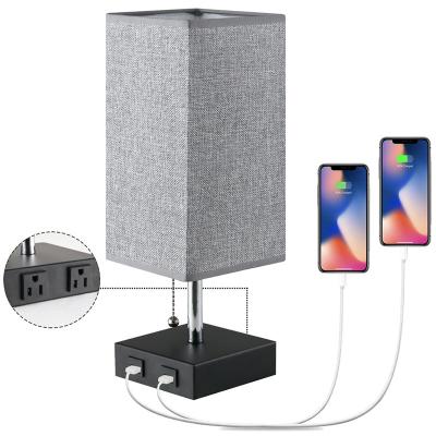 China Modern American Contemporary New USB Charging Black Cloth Table Lamp Bedroom Bedside Reading Light Desk Lamp for sale