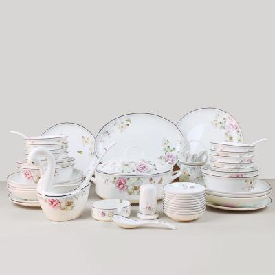 China Wholesale Viable Luxury Decorative Royal Rim Dinnerware Bone China 52pcs White Ceramic Dinner Set Set for 10 People for sale