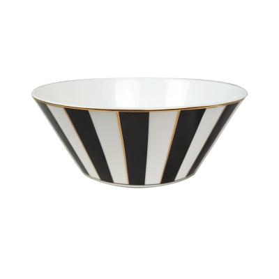 China Sustainable Hot Selling Korean Design Black And White Striped Bone China Bowl Dinnerware Set for sale