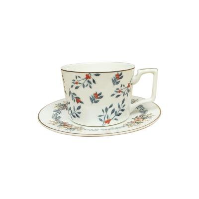 China Garland Ceramic Coffee Cup And Saucer Viable Hot Selling Set Reusable For Restaurant Cafe Gifts for sale