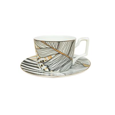 China Viable Style Zebra Pattern Turkish Gold Rim Ceramic Cup And Saucer Sets For Restaurant Cafe for sale