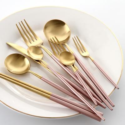 China Jinci Gold Disposable Rose Handle Flatware Sets Wedding Flatware Knife Fork Spoon for sale