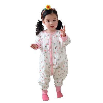 China Breathable Spring summer four layer bamboo cotton gauze thin children's baby split leg sleeping bag kick resistant long sleeved for sale