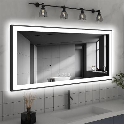 China Supply High End Cloakroom Living Room Enlarging Wall Led 1500 Full Length Fog Light Lit Tempered Hotel Room Mirror With Light for sale