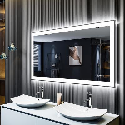 China Led Magnifying Aluminum Bathroom Mirror Silver Back Frame 3 Colors Make Up Led Mirror With Defog Shield Touch Sensor Switch for sale