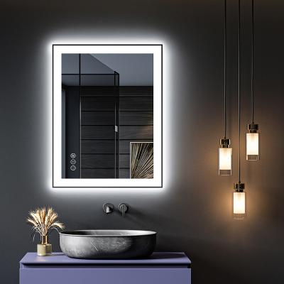 China 70*90 Bathroom Enlargement Luxury Waterproof Led Backlit Mirrors For Hotels LED Light With Black Aluminum Framed for sale