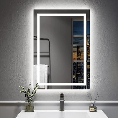 China Modernity Streamlined High Quality Led Smart Mirror, Modern Full Shower Hotel Bathroom Rectangle Wall Hanging Modern Lit Tempered Mirror for sale