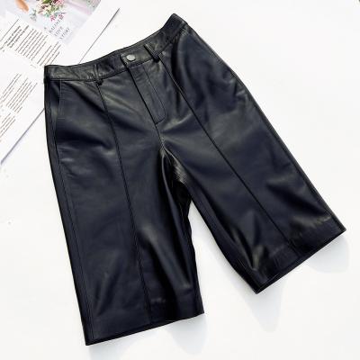 China Autumw Genuine Leather Fifth Winter Waterproof Women Pants Thin Shorts Pantacourt Femme Streetwear Casual Show Female Natural Sheepskin for sale