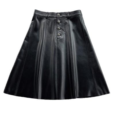 China Breathable Falda Midi Skirt Elegant Women Solid Color Sheepskin Mujer 100% Autumn Winter Women Genuine Leather Real High Umbrella Skirt for sale