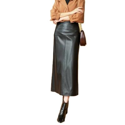 China Breathable Genuine Leather Long Skirts For Women Faldas Mujer Sheepskin Above Hip Jupe Longue Femme Black Plus Size Elegantes Knee Wrap Saia for sale