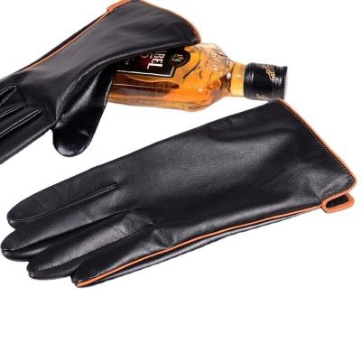 China New Design Simple Design Brown Genuine Leather Male Hombre Thin Luvas Inseam Driving Slit Riding Hemming Business Gloves For Man for sale