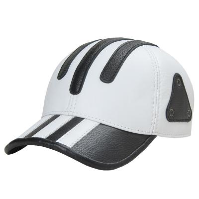 China Genuine Leather Patchwork Cap Men's Patchwork Trucker Slim Male Black White Outdoor Casual Baseball Cap Golf Hat for sale