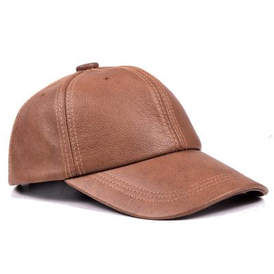 China JOINT Wholesale Men's Casual Genuine Leather Big Brim Black/Beige Holes Peaked Cool Dad Hats for sale