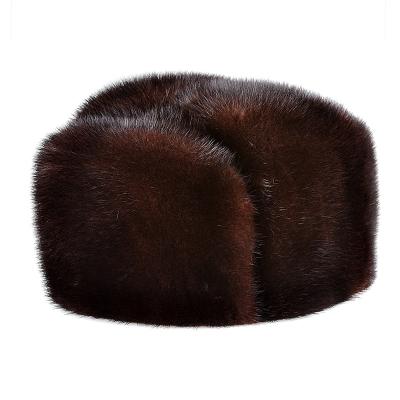 China COMMON On Sales Winter Man Top Real Mink Fur Bomber Hat Male Genuine Marten Head Warm Black/Brown Earflap Caps for sale