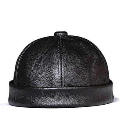 China breathable & Watermelon Genuine Leather Beanie Hats Thin Brimless Waterproof Male Casual Men Retro Hats for sale