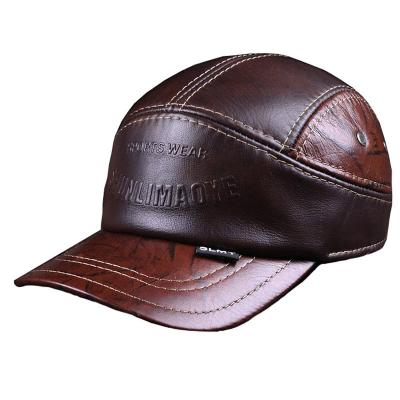 China Winter COMMON Wholesale Men's Genuine Leather Baseball Caps 56-60 Sprot Ear Flap Winter Adjustable Flying Hats With Tag for sale