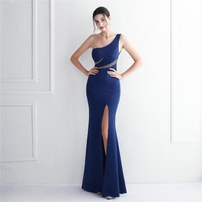 China Breathable One shoulder evening dress for girl  party long prom sleeveless gown woman's modern dresses elegant fashion ball robe soiree for sale