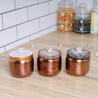 China Viable Gifts 3pcs 430 Rose Gold Stainless Steel Kitchen Seasoning Bottle Set With Spoon Household Spice Jar for sale