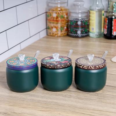 China 2022 3pcs 340 Stainless Steel Coffee Viable Kitchen Seasoning Jar Set With Spoon Masala Box Household Spice Jar for sale