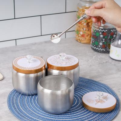 China Sustainable 3pcs 430 Stainless Steel Kitchen Tools Seasoning Bottle Set With Spoon Household Spice Jar for sale