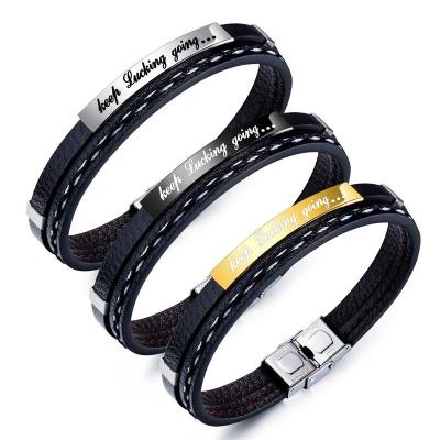 China Men's Inspired Leather Bracelet Gold Silver Men's Bracelet Jewelry Europe America Amazon Europe Hot Jewelry Stainless Steel Leather for sale