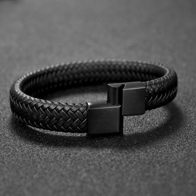 China Ruigang FASHIONABLE High Quality Braided Bracelet Custom Leather Bracelets Weave Magnetic Clasps Hand Chain For Men Gift Accessories for sale