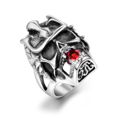 China Factory Wholesale Casual/Sporty Crown Skull Inlaid Dominant Red Pattern Men's Titanium Steel Diamond Ring for sale