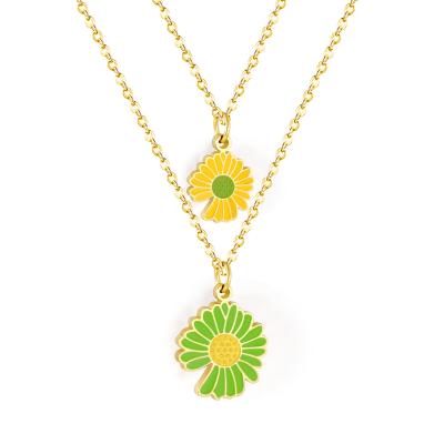 China CLASSIC Style Mini Elegant Women's Double Layered Daisy Hippie Sunflower Clavicle Pendant Necklace for sale