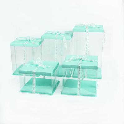 China Disposable Cake Box Custom Ribbon Plastic Cake Box Around Transparent Cake Box for sale