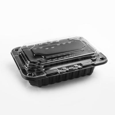 China Clamshell Food Containers Disposable Plastic Food Container Box Black And Clear Plastic Food Packing Box for sale