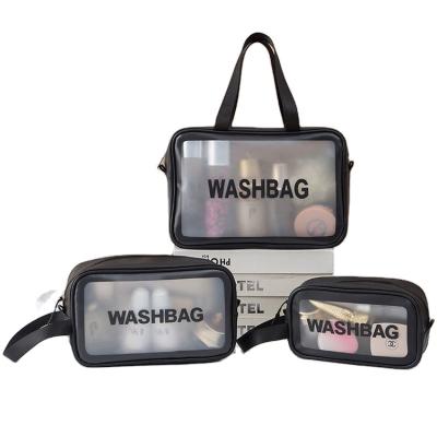 China Wholesales Fashion Clear Clear Cosmetic Makeup Travel Portable Clear Filter Frame PVC Toiletry Bag With Two Handles Wash Bag for sale