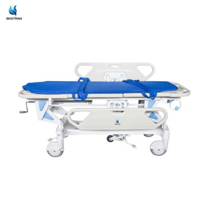 China Hospital Manual Patient Transfer Stretcher Height Adjustable IV Pole Oxygen Bottle Holder for sale