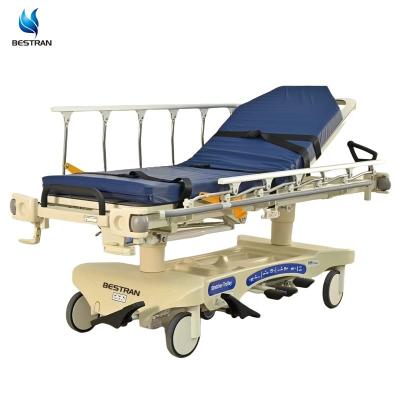 China Hydraulic ICU Medical Transport Stretcher Adjustable Backrest Leg Rest X-Ray Compatible for sale