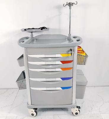 China Plastic 4 Wheels Emergency Resuscitation Trolley for CPR Equipment Oxygen Cylinder Holder for sale