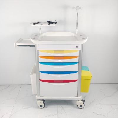 China Centralized Locked Hospital Emergency Cart With Sliding Side Shelf Needle Disposal Holder for sale