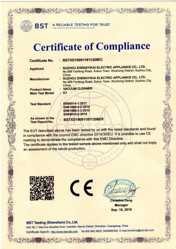 CE - Suzhou Zhengyikai Electric Appliance Co., Ltd.