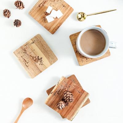 China Custom Sustainable Promotional Reusable Custom Printed Logo Wooden Coffee Mug Square Mat Decorative Decorative Coaster for sale